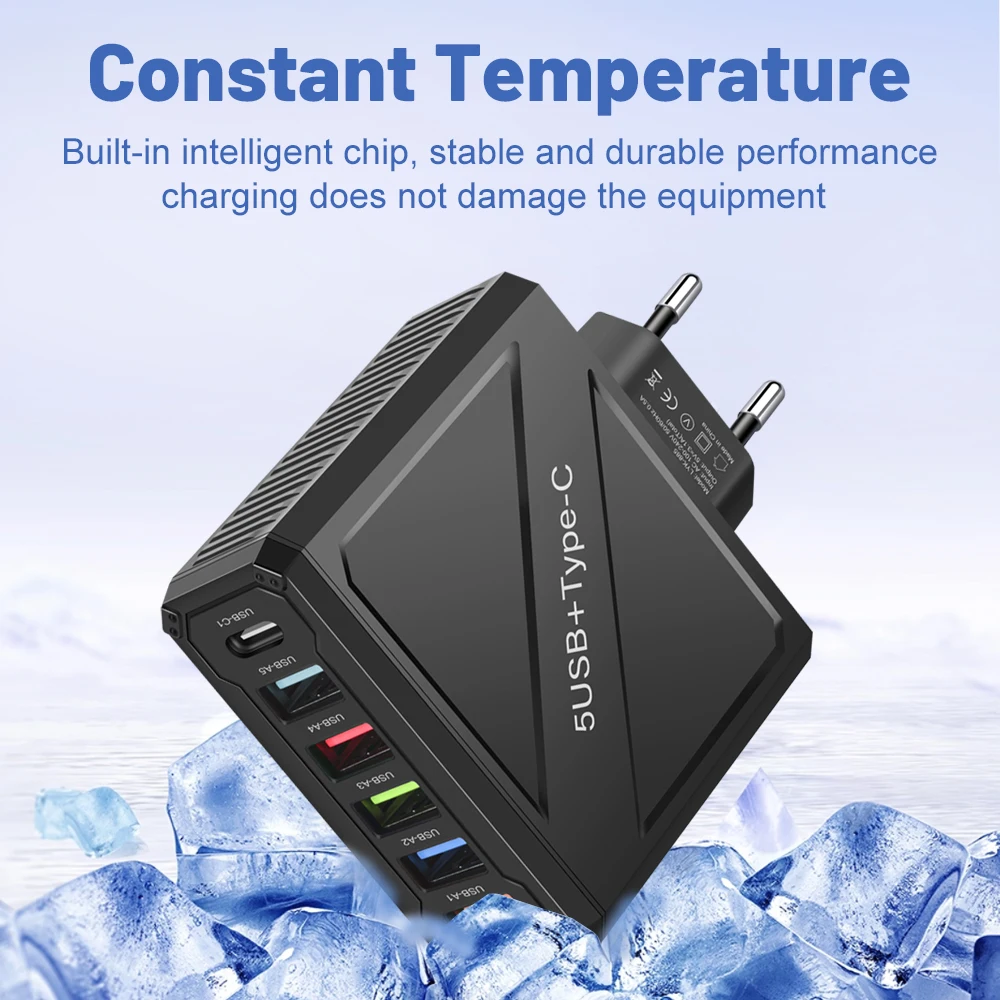 5 Ports USB Charger 3.1A PD Quick Charging Adapter for Xiaomi iPhone Samsung Mobile Phone Fast Charger Plug QC 3.0 Wall Charger