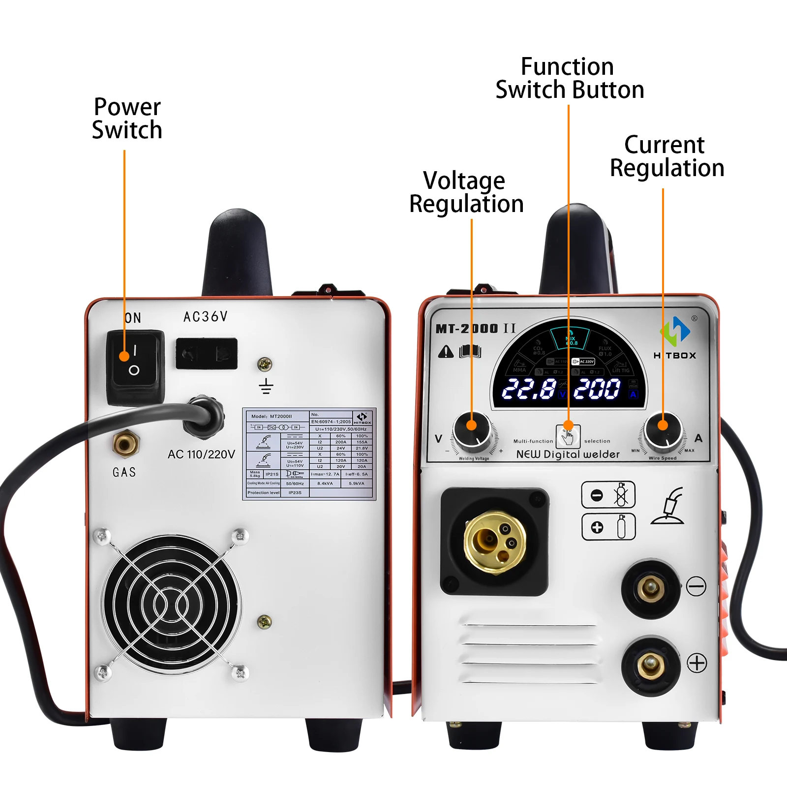 Hitbox Welding Machine 220V～240V MIG/TIG Gasless Semi-Automatic Device Welder Automatic Feed MT2000II Single Voltage MT2000II 5