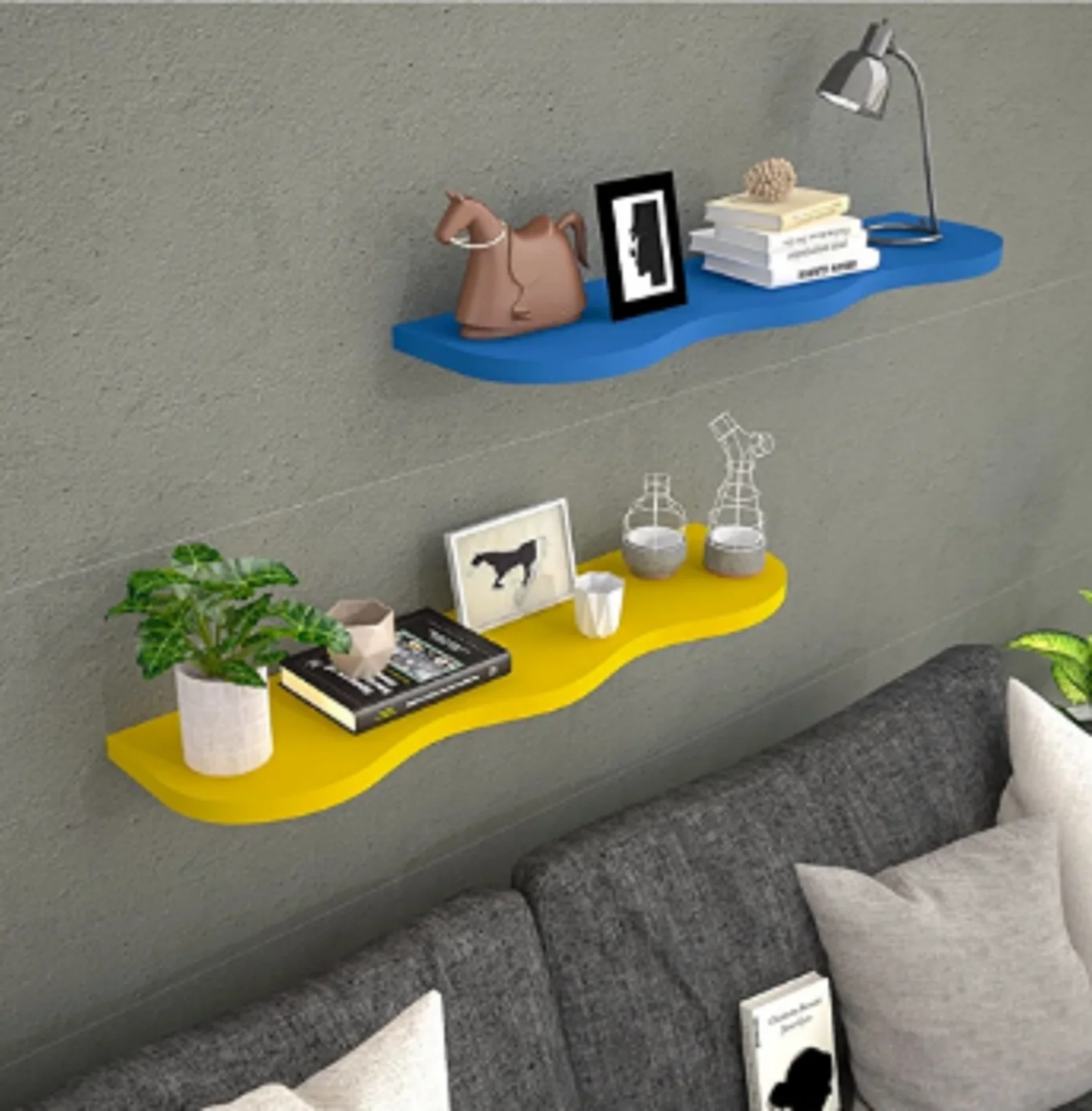 

Chipboard quality Decorative Design 2 Wall Shelf Appliance Accessory Interior Design Racks Set Wall ornament shelf