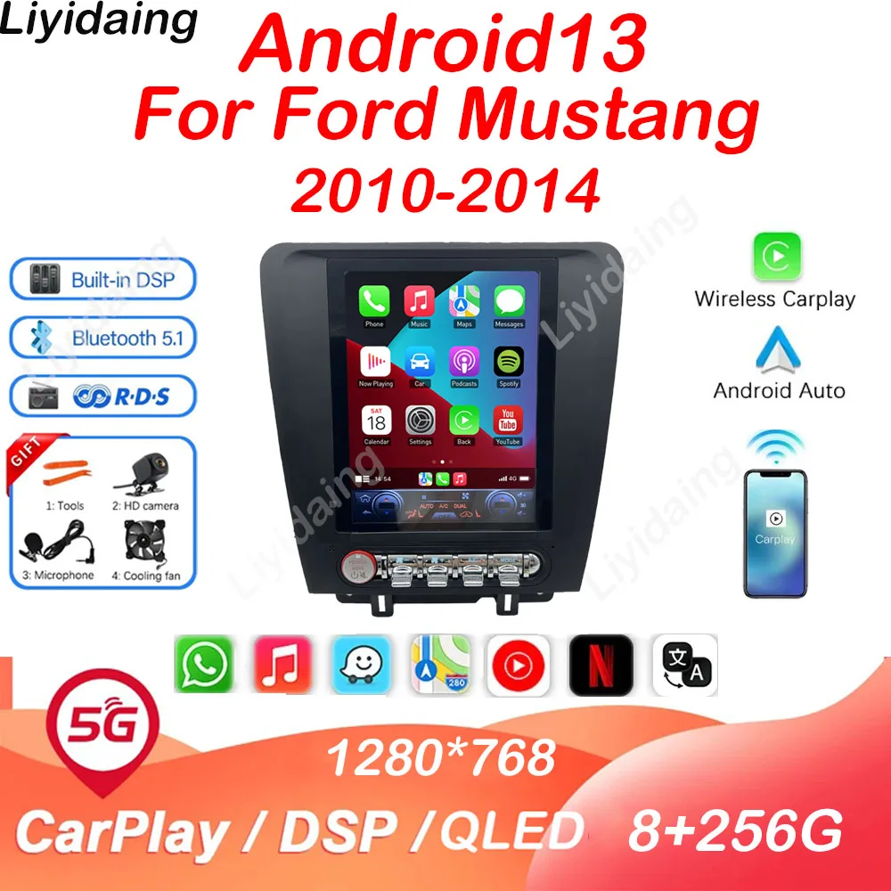 

Автомагнитола liyips для Ford Mustang 2010 2014 Carplay, авто Android, экран Tesla, DVD, мультимедийный видеоплеер, стереомагнитола, GPS, Wi-Fi