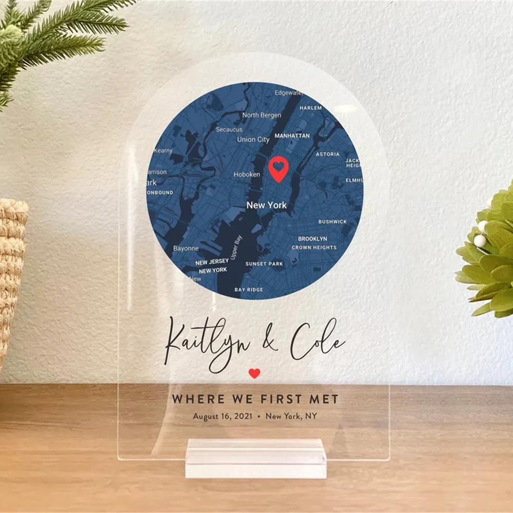 Custom Position Map Acrylic Plaque Home Room Decor Where We Met Wedding Engagement Our First Date Anniversary for Couples Gift