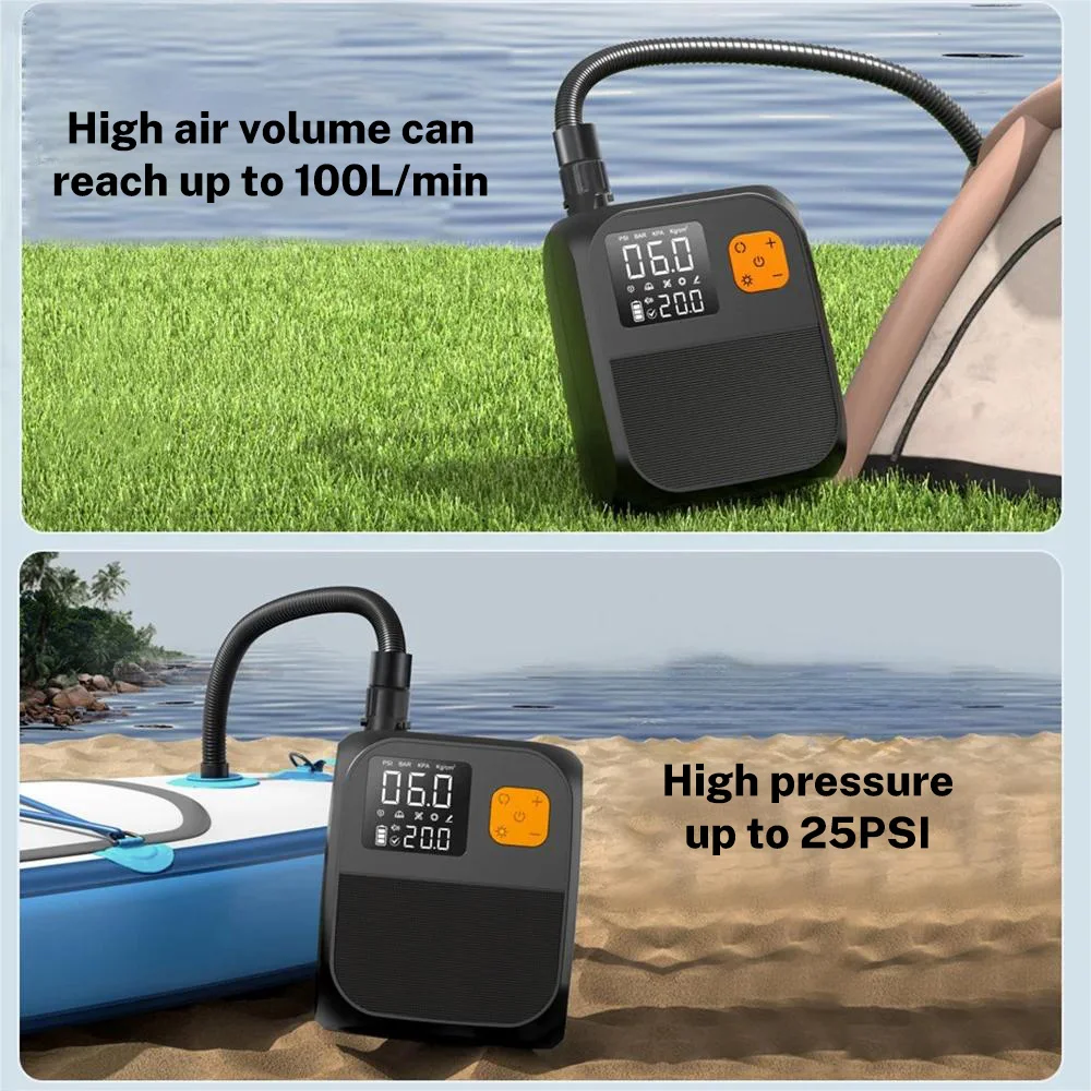 OWJHE Kabellose Luftpumpe, 8000 mAh, Touchscreen, tragbarer elektrischer Reifenfüller, zweistufig, für Kajaks, Windflügel, SUP-Luftkompressor – Detail 9