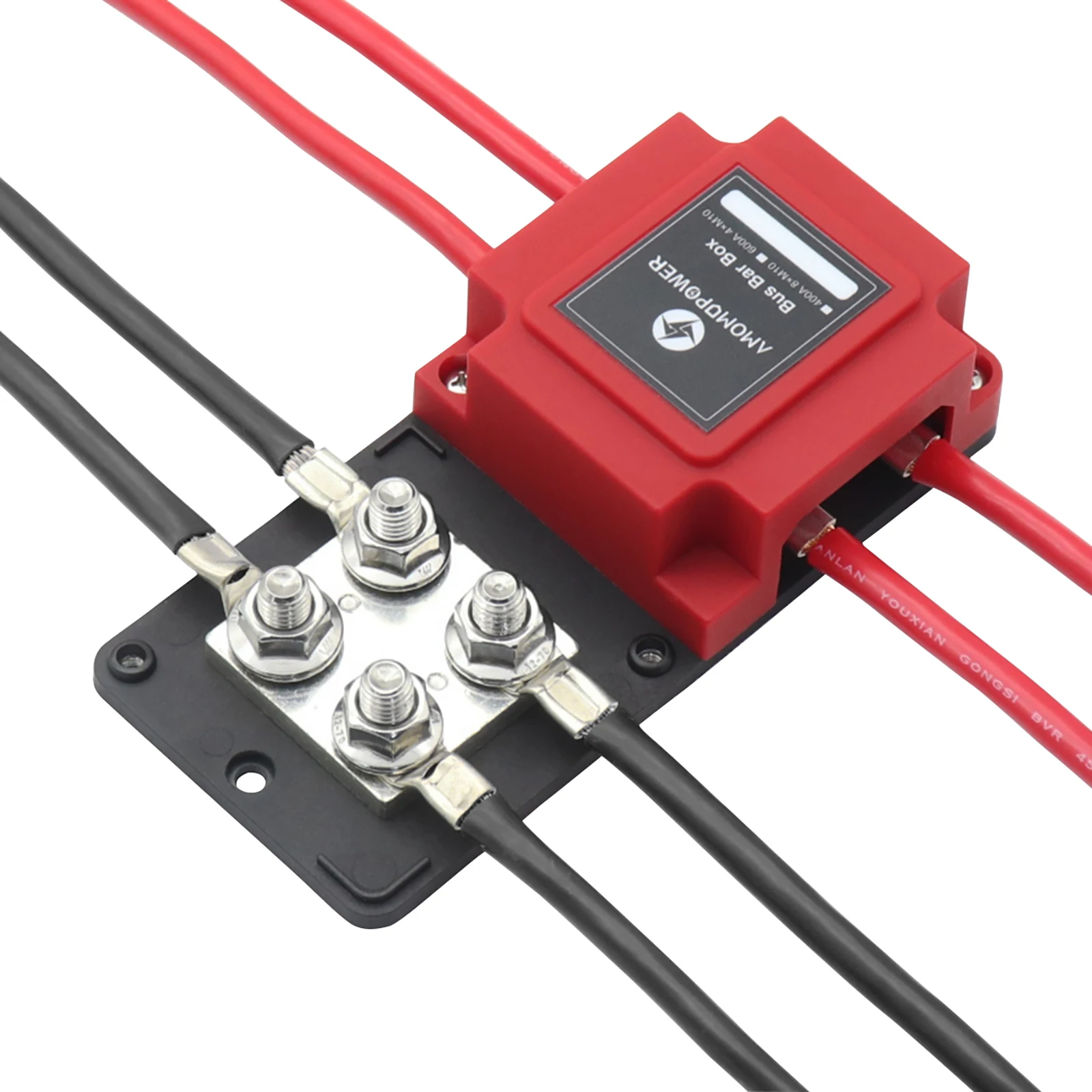 GIE.TOP 48V DC 400 Amp Bus Bar Box Copper Made Heavy-Duty Module with 8 X 3/8" (M10) Studs Terminals Battery Distribution Block power distribution block bus bar box