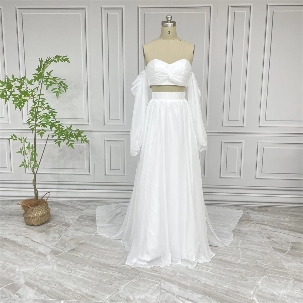 white christmas dresses A-Line Strapless Tulle Casual Wedding Dress Bridal Gowns with Split QW8082 US4 / White & Ivory main image 0