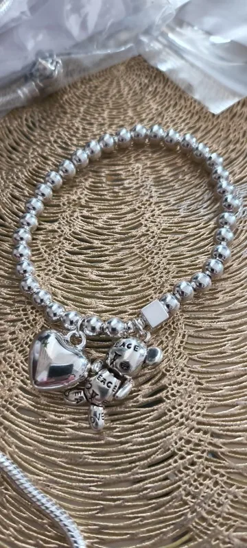 Silver Beaded Bracelet | Sterling Silver Bear Design photo review