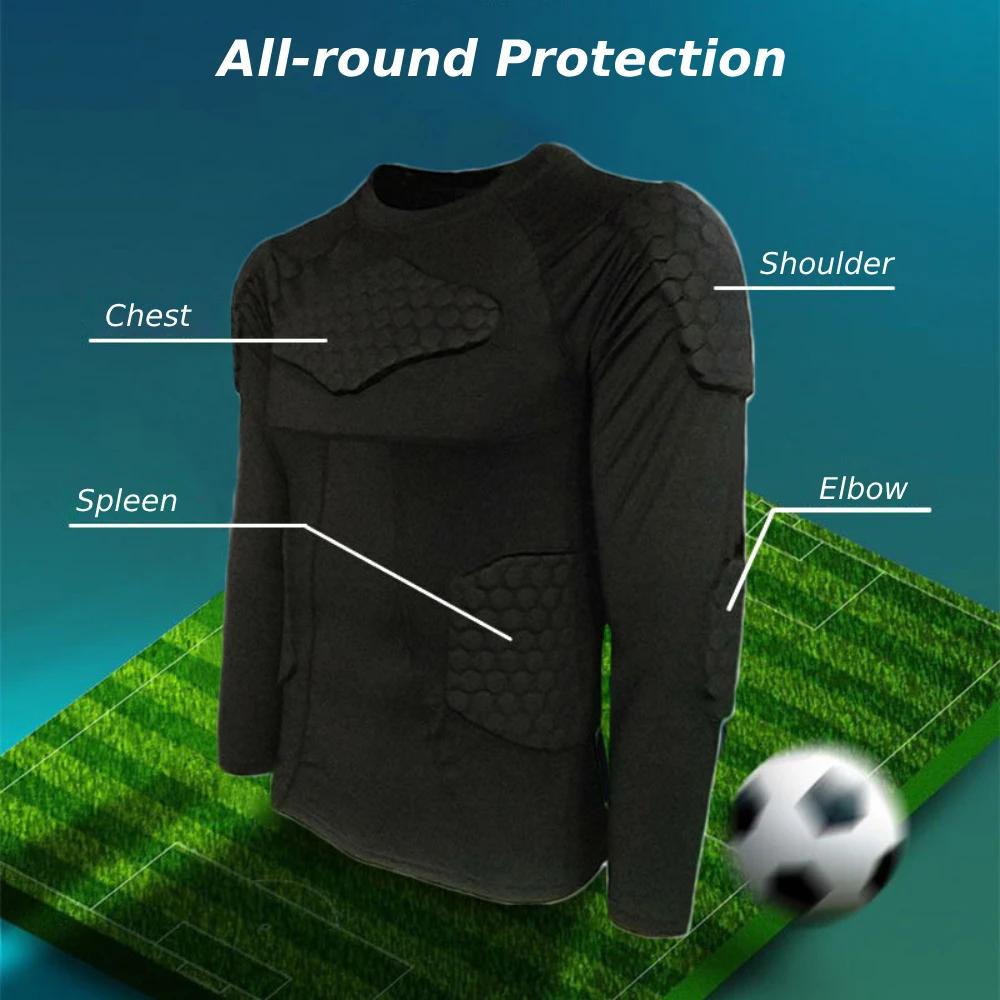 Youth Adult Padded Compression Shirts Long Sleeve Chest Protective Sports Workout for Football Hockey Rugby Protective Clothes