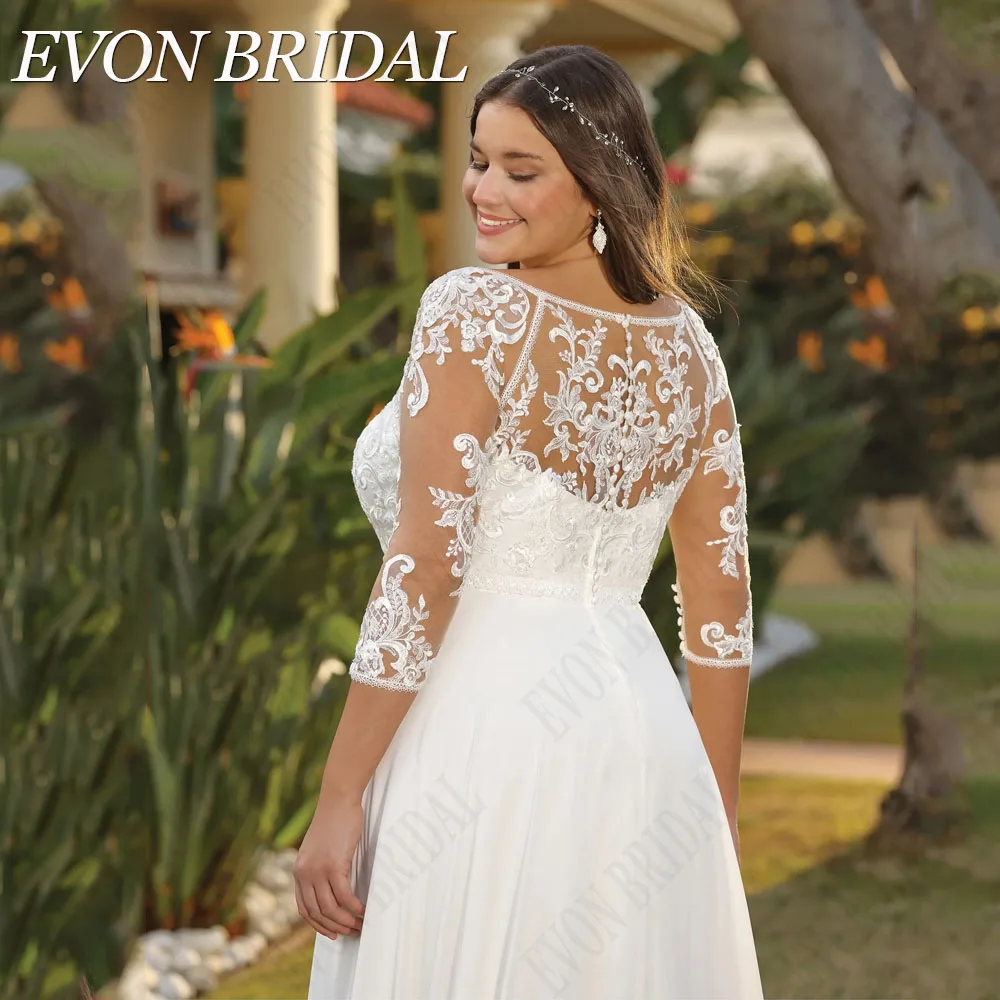 EVON BRIDAL Civil 3/4 Sleeves Plus Size Wedding Dress For Bride V-Neck Chiffon Bride Gown Robe De Mariée A-Line Customized 5