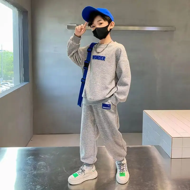 Boys Alphabets Embossing Sweatshirt+Sweatpant Sets School Kids