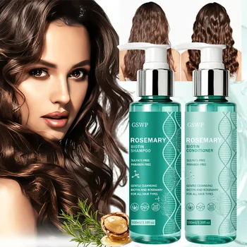 Set di shampoo e balsamo alla biotina e rosmarino GSWP. Rafforza i capelli, li rende lisci e lucenti, ripara i capelli secchi e danneggiati. 100ml+100ml