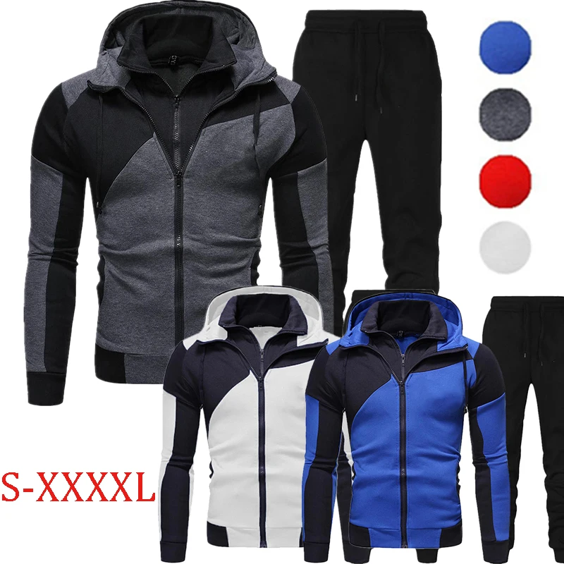 Autumn and Winter Printed Men Sports Suit Fashion Double Zipper Jacket/ Hoodie + Pant Warm Tracksuit Sportwear Jogging Suits