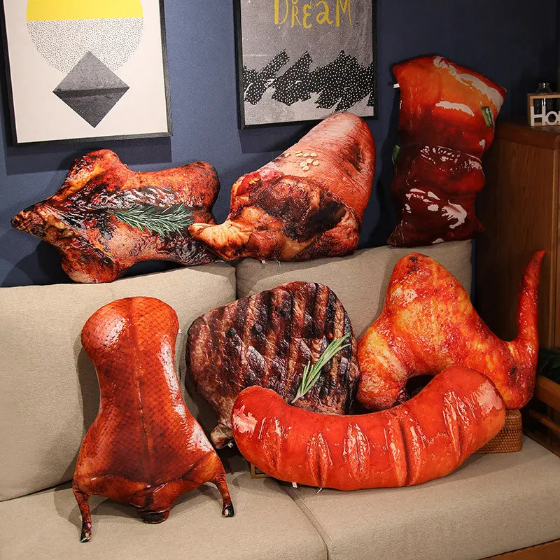 Plush Simulation Food Sausage Chicken Leg Stuffed Pillows Roasted Wing Steak Ribs Funny Soft Cushion Kids Creative Baking Toys plush toys