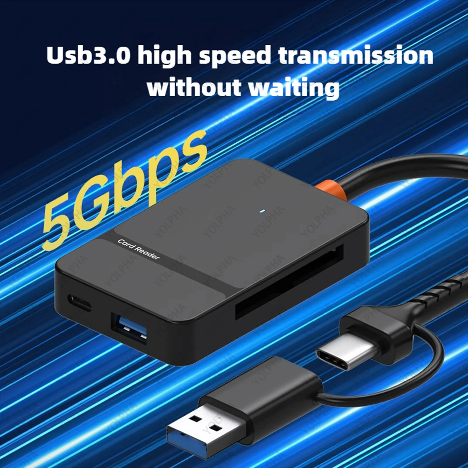 8-in-1 Card Reader USB3.0 Hub CF/SD/MS/TF Memory Card Reader for PC iPhone15 16 Trail Camera Converter External USB Flash Drive 4