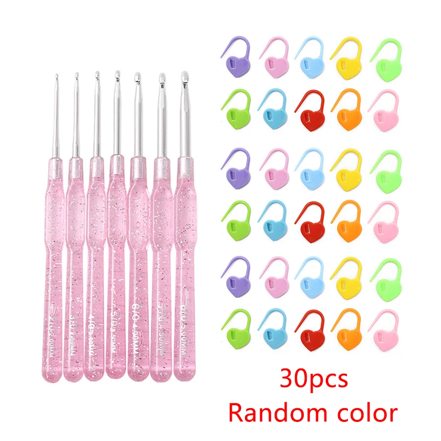 Colorful Crochet Hook Set with Counting Clips - 37-Piece DIY Knitting Tool Collection