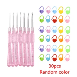 Colorful Crochet Hook Set with Counting Clips - 37 - Piece DIY Knitting Tool Collection (Pink)