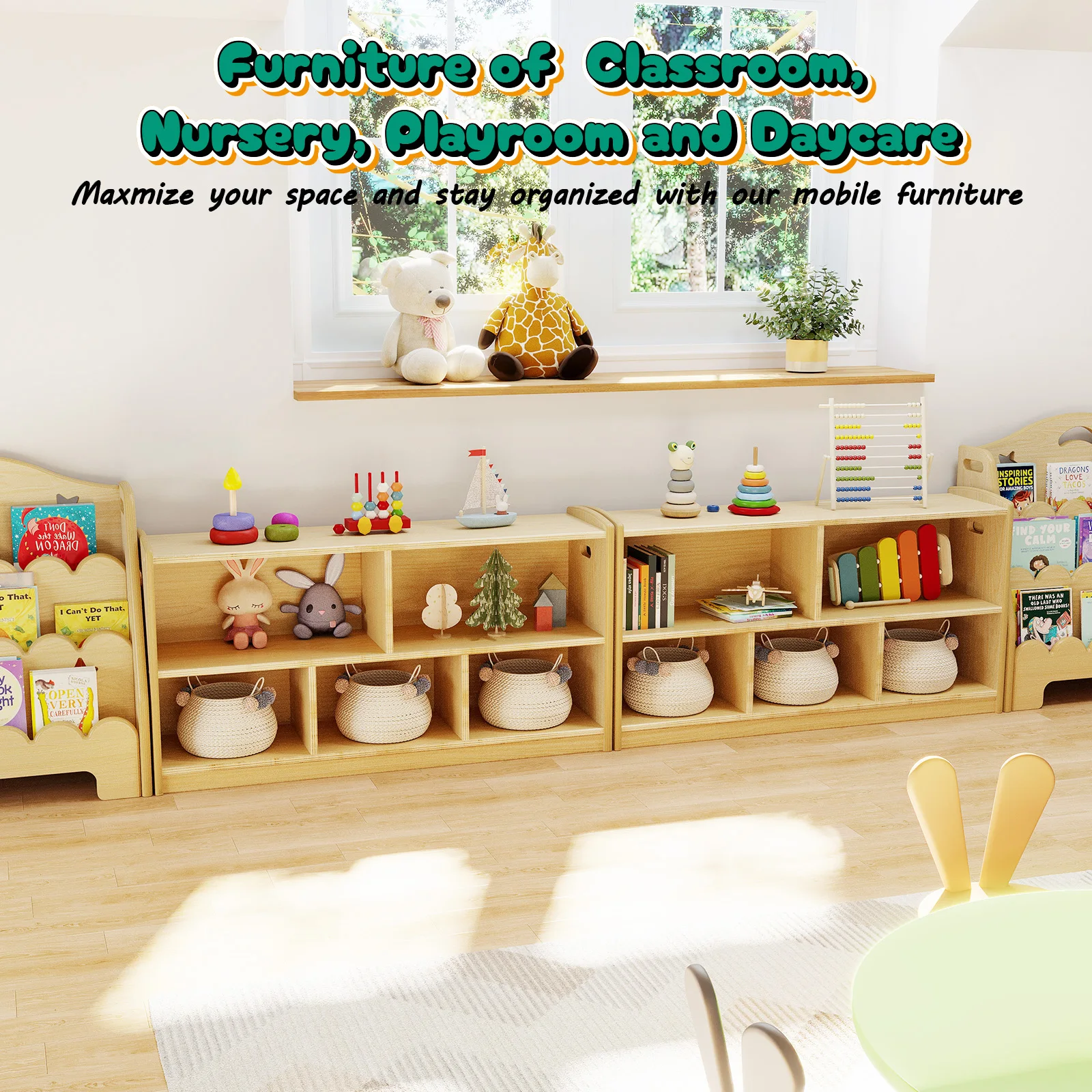 2-Tier Wood Montessori Cabinet for Kids,Toddler Room Book Shelves Toy Organizers and Storage,Small Book Shelf Storage for Baby 6