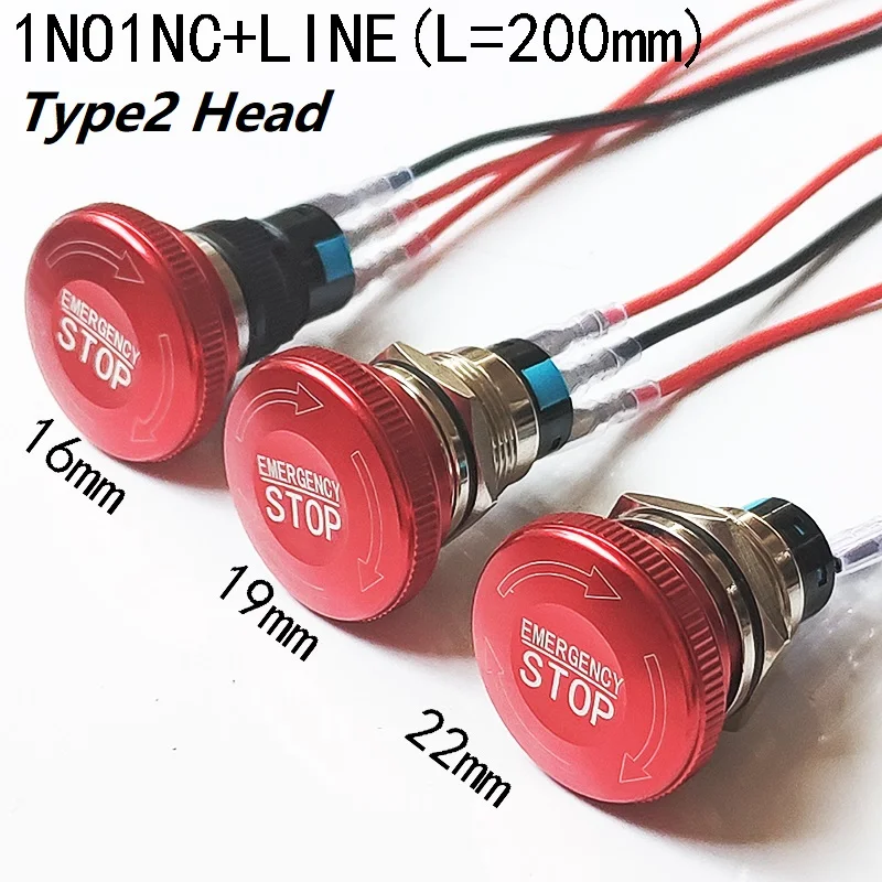 16mm/19mm/22/mm Emergency Metal Button Switch Indication STOP Machine Panel Dashboard Press Latching Button 1NO1NC/2NO2NC
