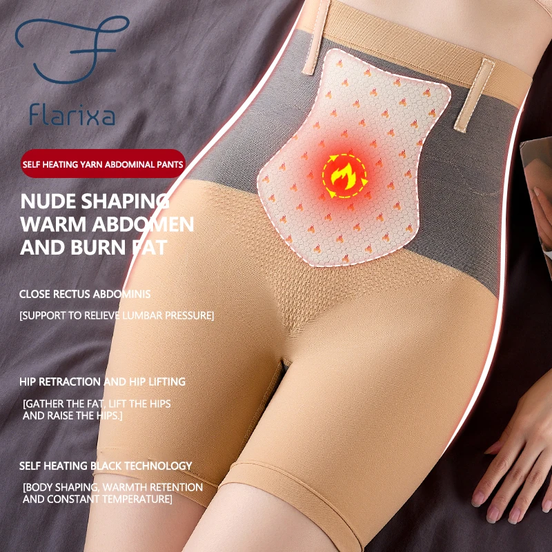 Flarixa High Waist Thermal Panties For Women Flat Belly Shaping Panties Seamless Boxer Safety Shorts Period Menstrual Underwear
