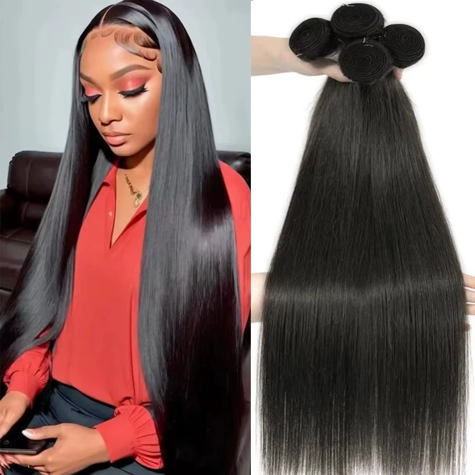 30 36 Inch Straight Bundles Human Hair Brazilian Virgin Hair Natural Color 1 3 4 Pcs Raw Hair Bundles Extensions For Women 1