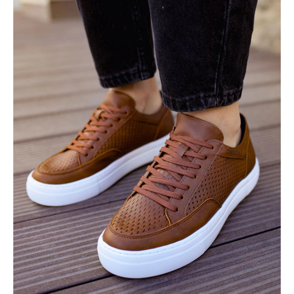 

CFN Store Sneakers for Men Women Tan Artificial Leather 2023 Spring Autumn Casual Lace Up Fashion Shoes High Base Sport Comfortable Light Vulcanized Daily Original Canvas Odorless Orthopedic Suits Office Wedding 015