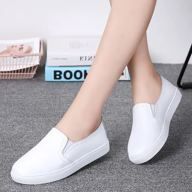 Spring Summer Silver Flats Hollow Out Women's White Loafer Split Leather Boat Shoes Comfy Ladies Best Flats For Standing All Day