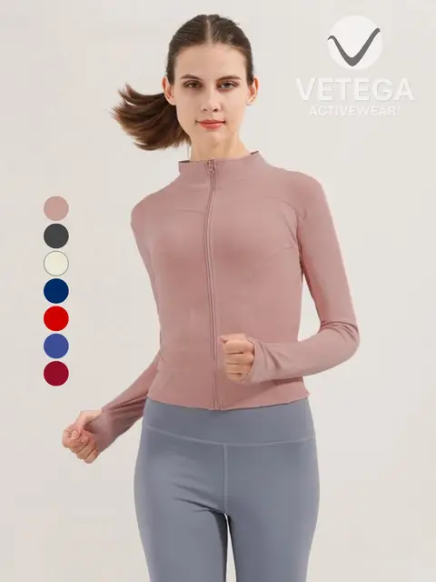 Chaqueta deportiva para mujer con bolsas, abrigo de Yoga con cremallera, ropa de secado rápido, chaqueta de Fitness, sudaderas con capucha para correr, ropa deportiva con agujero para el pulgar, ropa de mujer