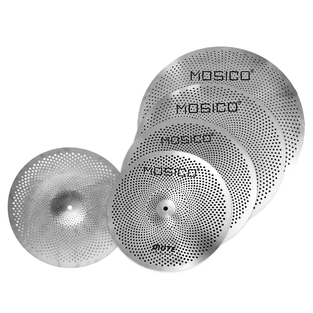 Drum Cymbal Kit 5 PCS Sliver Low Volume Cymbal Set 14" Hi-Hat+16" Crash+18" Crash+20" Ride Drummers