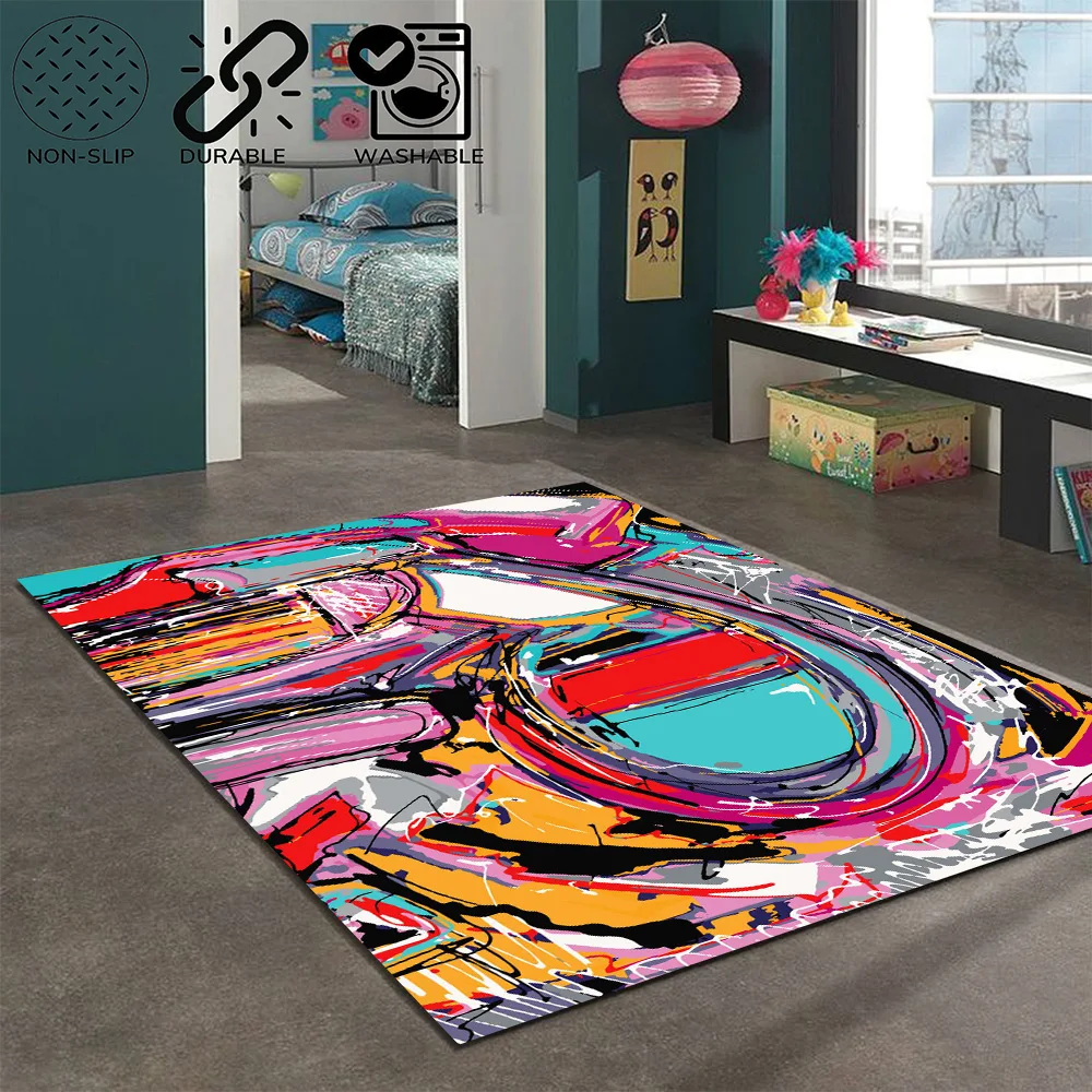 Graffiti Rug Carpet, Paint Patterned Carpet, Colorful Rug