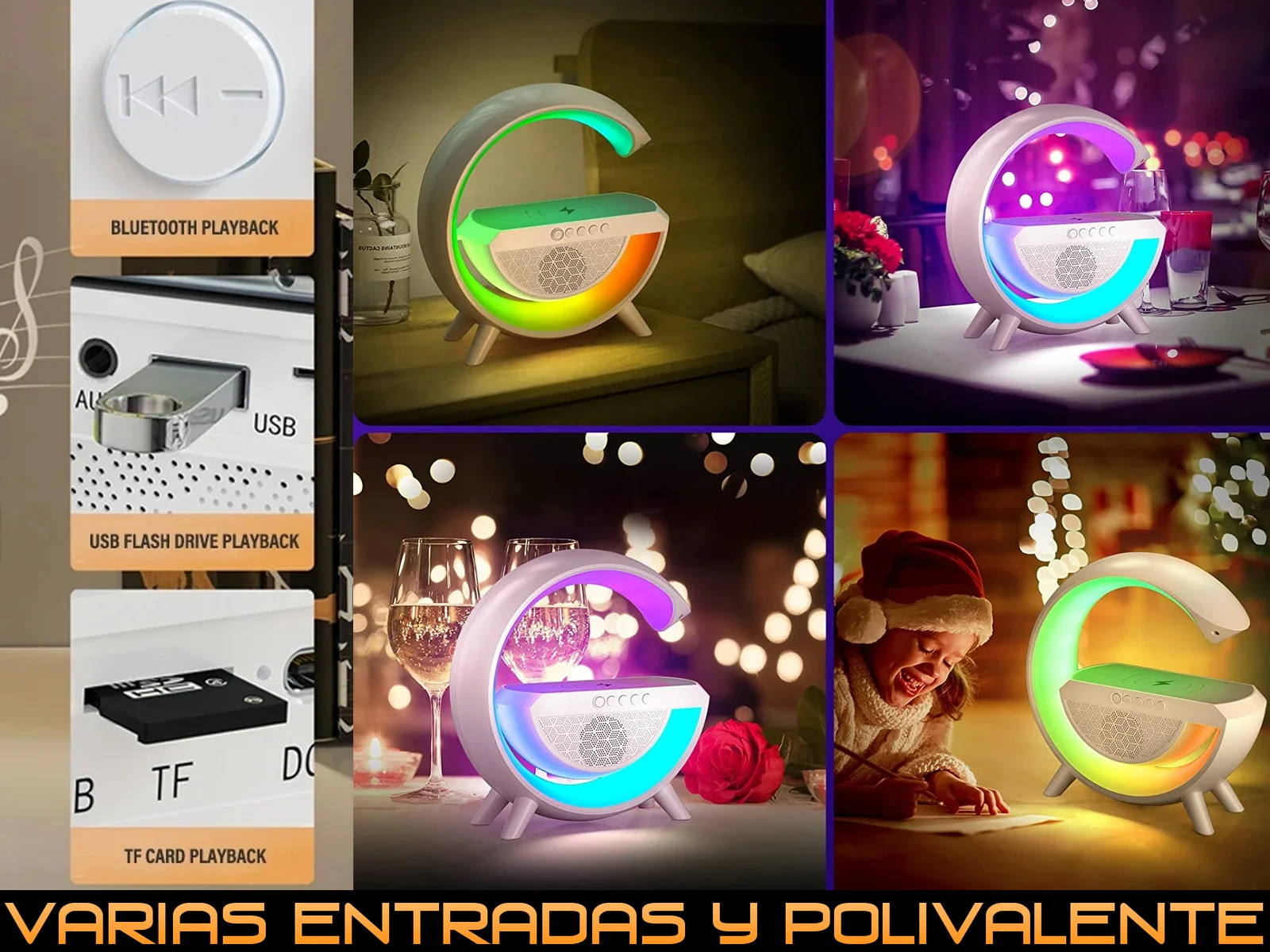 Altavoz Bluetooth Inalámbrico portátil lámpara de mesa y luz de apoyo y cargador inalámbrico estilo G Envio desde España