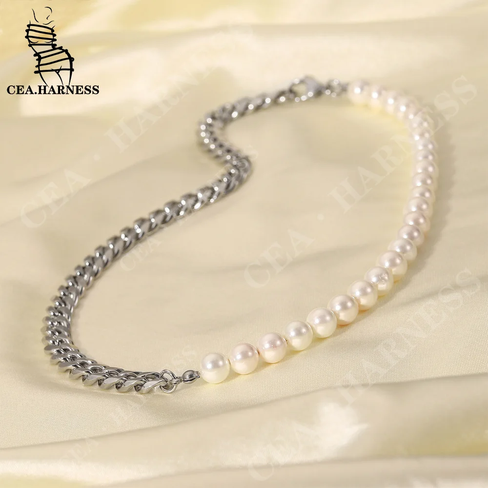 Cuba Ropes and Pearl Necklace Punk Aesthetic Grunge Jewelry Gifts Steel Chain Men's or Women Chain Thickened Long Neck Punk Rock