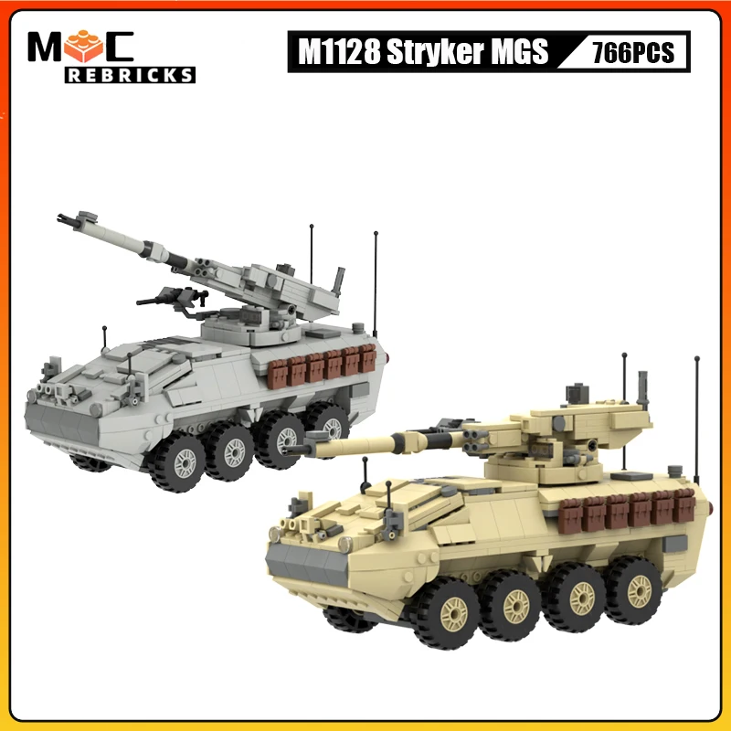 Ww Ii Moc Bricks Us M1128 Stryker Mobile Gun System Vehicle Block Build Parts Model Military Car Brick Toys Regali Per Bambini