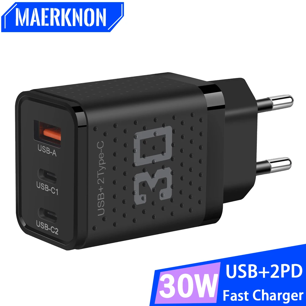

Сетевое зарядное устройство с 3 USB-портами и поддержкой быстрой зарядки, 30 Вт