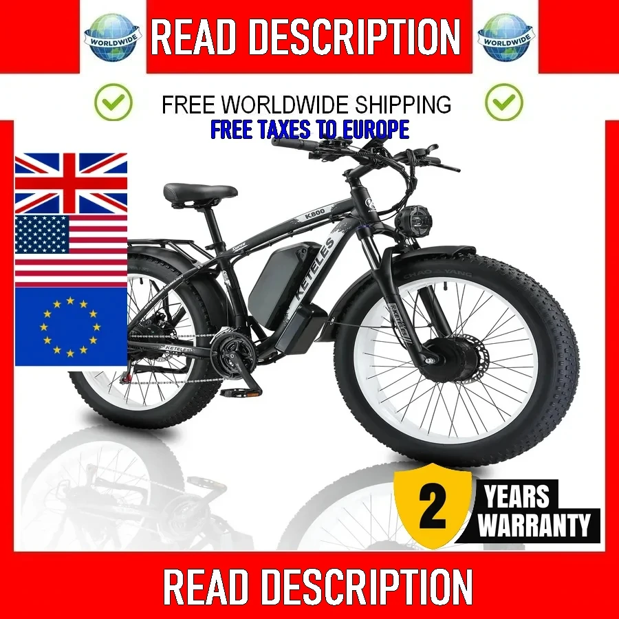 

2024 NEW 2000W Motor 48V23AH Battery 26 Inch Fat Tires Hydraulic Brakes 21 Speed Mountain Off-road Snow Electric Bicycle