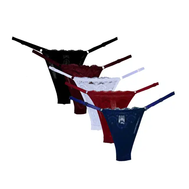 5 Calcinhas Fio Duplo Ajuste Cintura Lingerie Renda Sensual