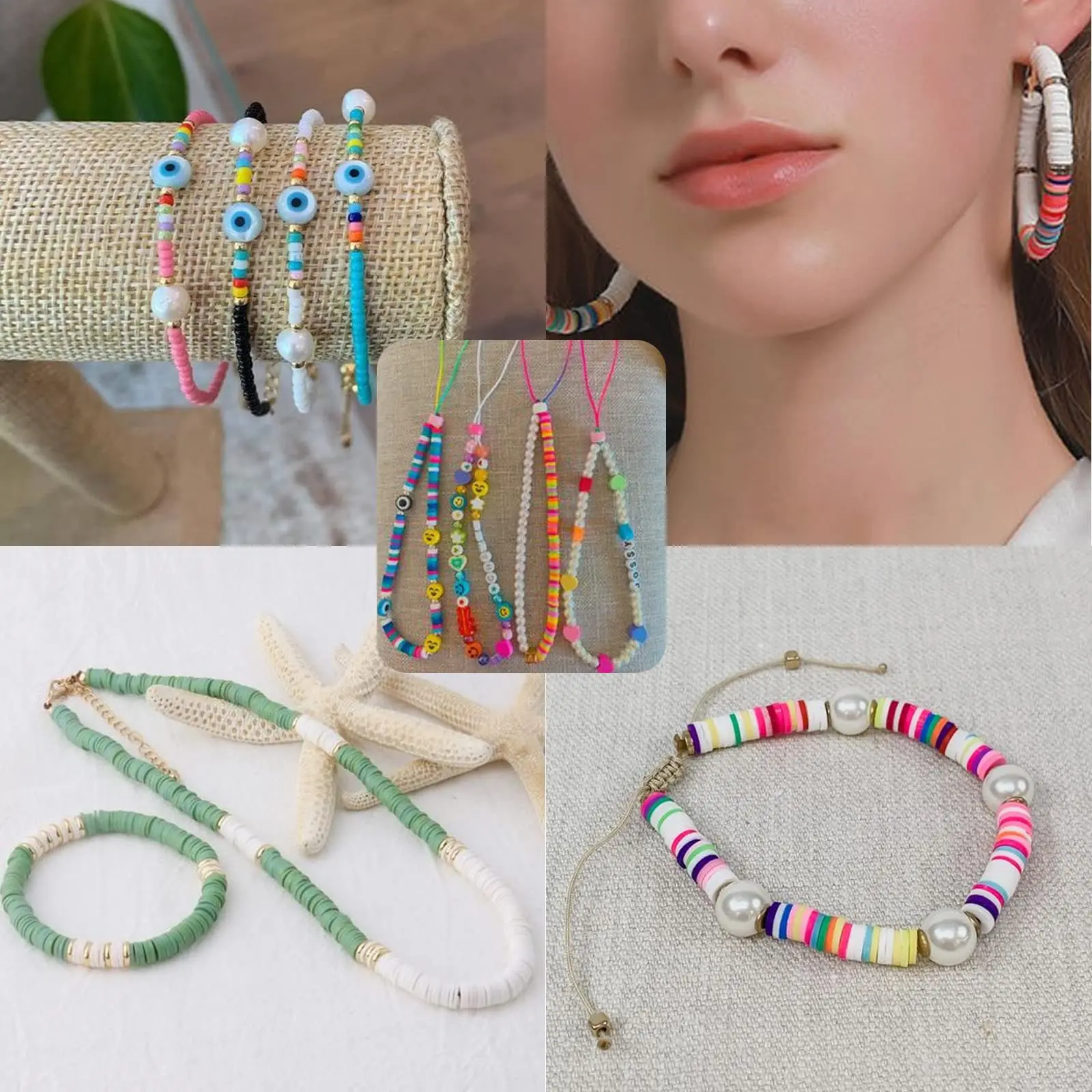 10000Pcs/Box 6mm Clay Bracelet Beads for Jewelry Making Kit,Flat Round Polymer Clay Heishi Beads DIY Handmade Accessories