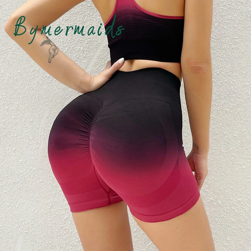 

Bymermaids️ Gradient High Waist Women Sports Shorts Push Up Leggings Elasticity Cycling Shorts Quick Dry Fitness Yoga Clothing