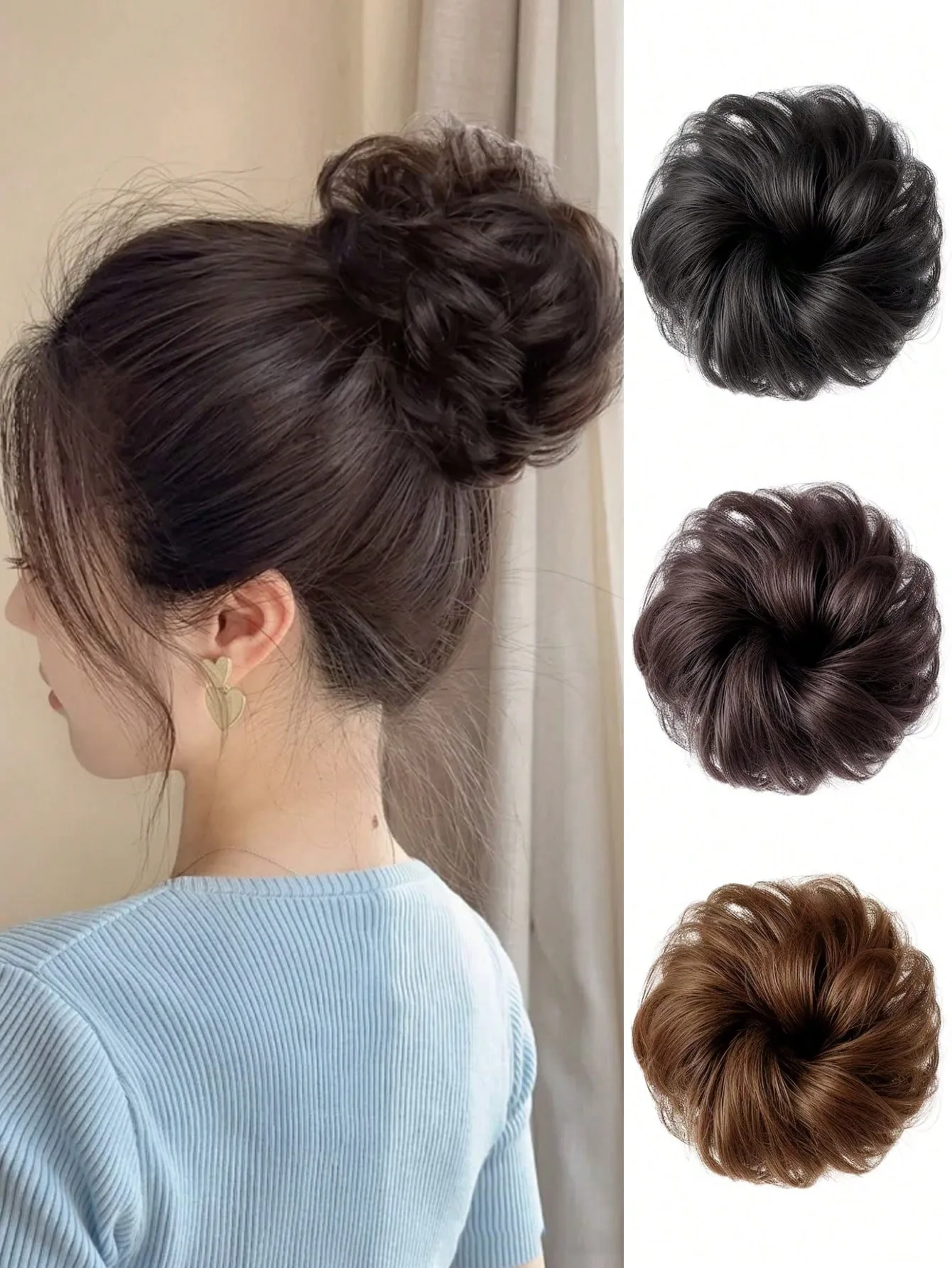 Chignon Sintetico Disordinato, Estensione per Capelli, Morbido, Ondulato, Riccio, con Elastico, in Fibra Resistente al Calore