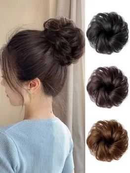 Chignon Sintetico Disordinato, Estensione per Capelli, Morbido, Ondulato, Riccio, con Elastico, in Fibra Resistente al Calore