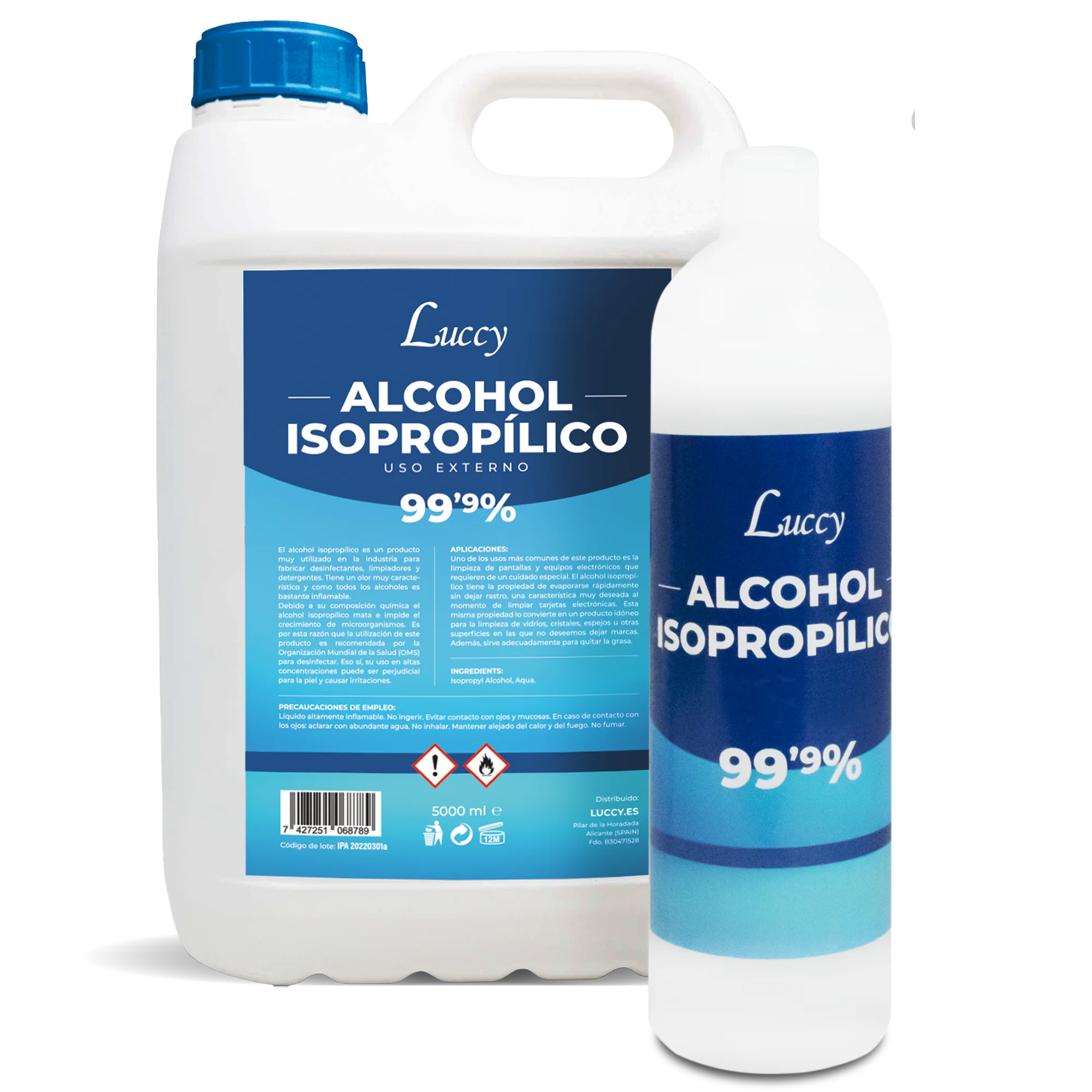 Alcohol Isopropílico 99,9% Puro 5L + Botella Spray Rellenable 500 ml, Isopropanol