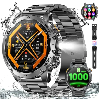 2026 Military Smart Watch Men 1.7" HD Screen 1000mAh 100+ Sport Modes Bluetooth Call Flashlight 24H Health Monitor Waterproof Smartwatch 1