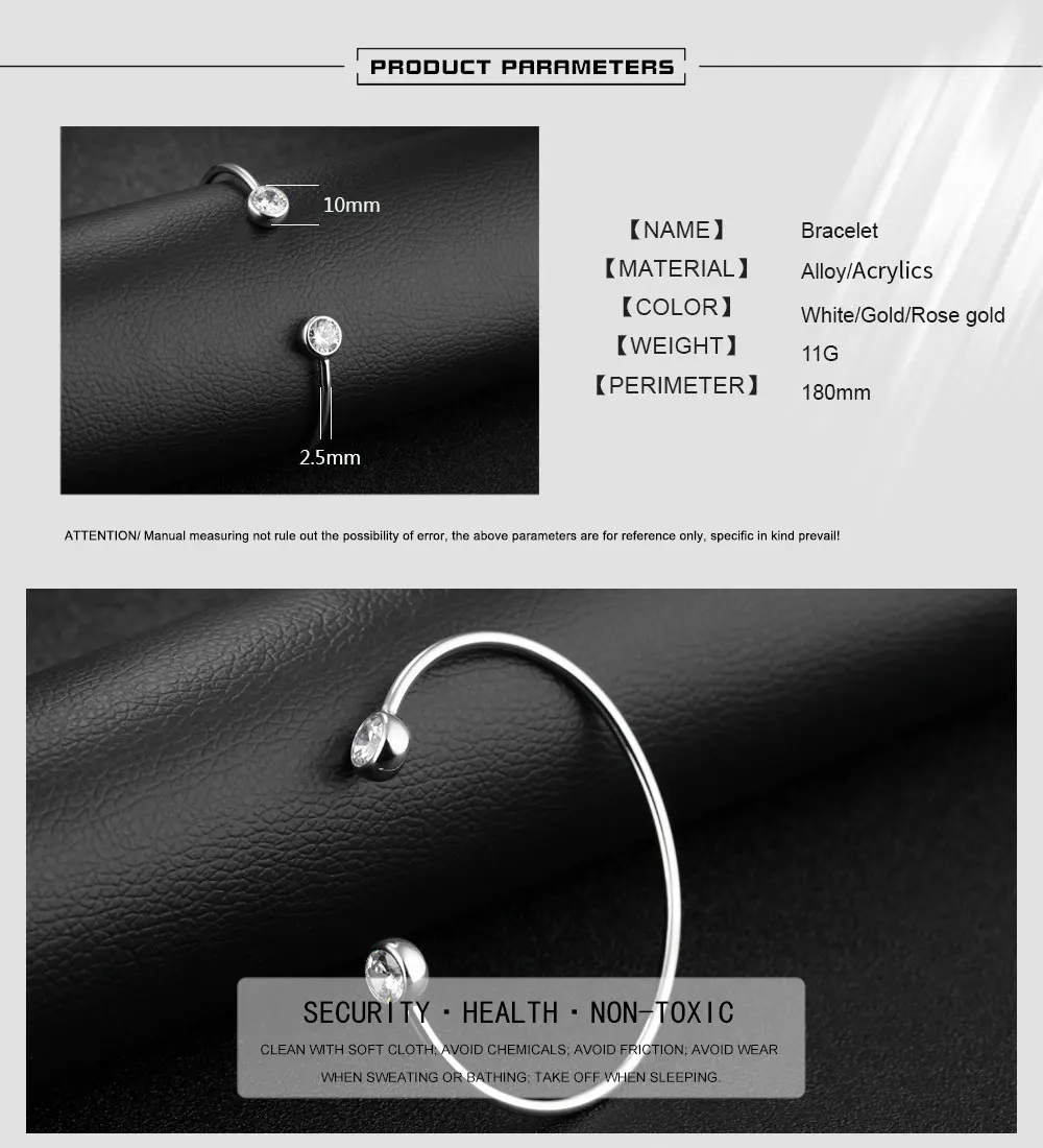 Titanium Stainless Steel Open Bangles Gold Plated Bezel Setting Cubic Zirconia Cuff Bracelet For Women Girl