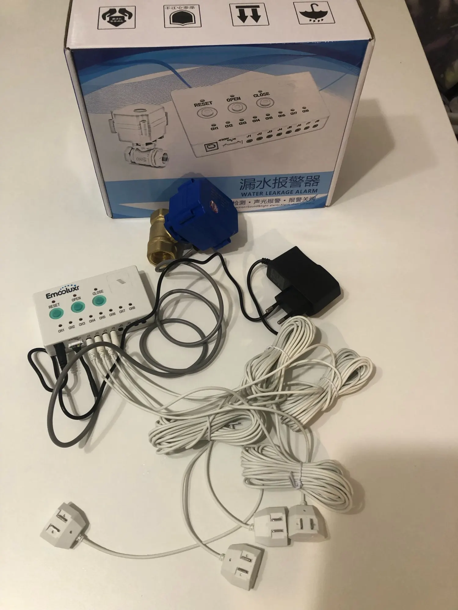 Water Flood Control Leakage Alarm System with DN20, DN25, DN15 Auto Shut Close Brass Valve and Water Detector Cable photo review