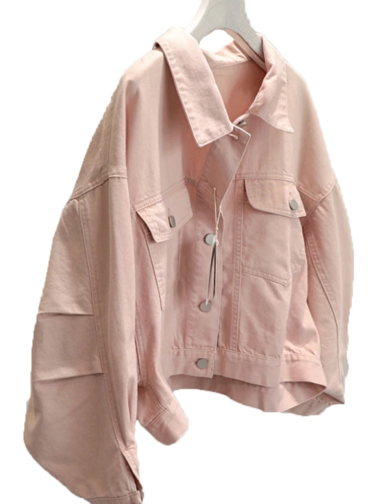 

Korean Vintage Bf Style Loose Denim Jacket Women's Big Pocket Loose Short Motorcycle Jacket Women Loose Outwear Streetwear