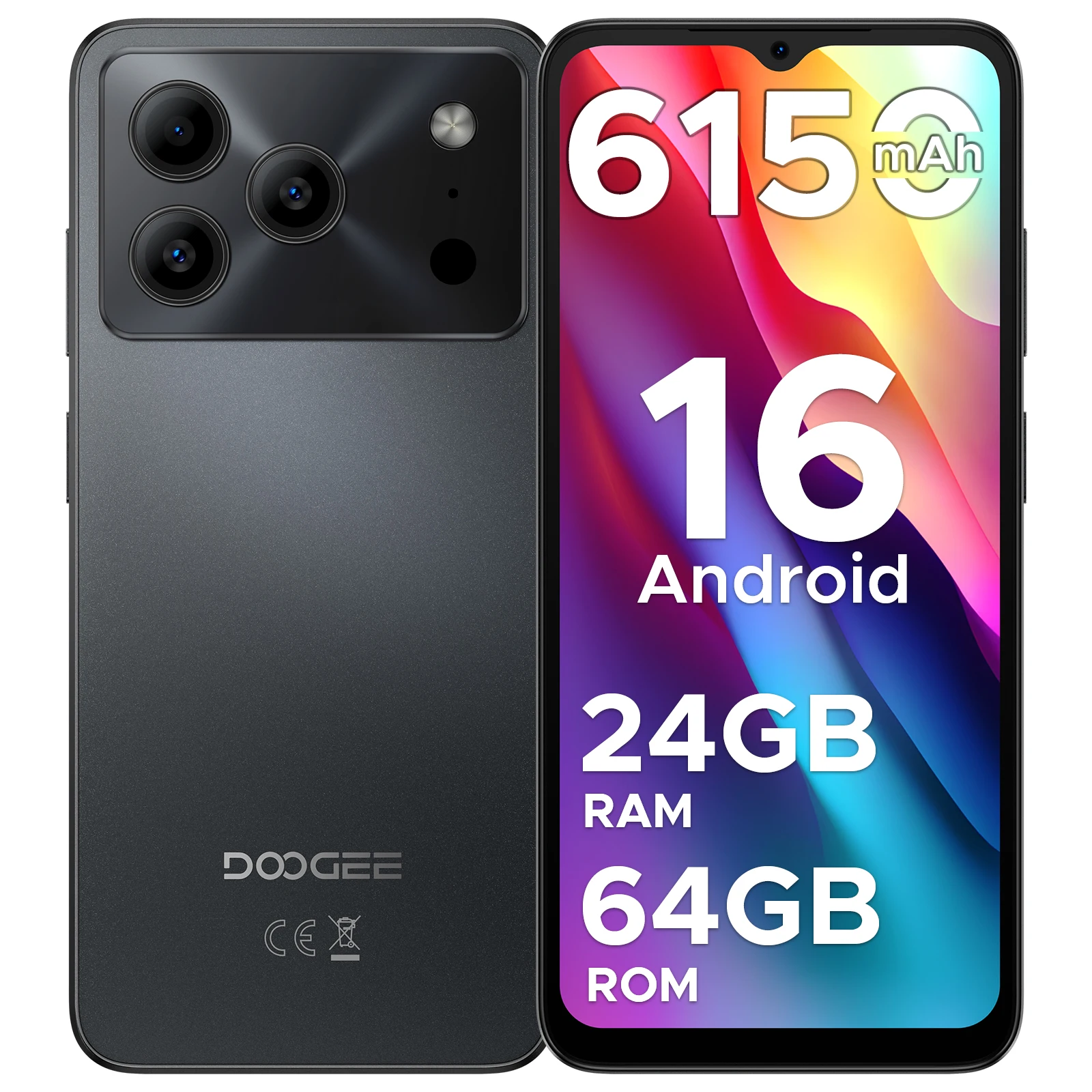 Version mondiale DOOGEE Note 56 Smartphone Android 16 6150mAh grande batterie 6.56 ''90Hz affichage 24GB 64GB 8MP caméra téléphone portable