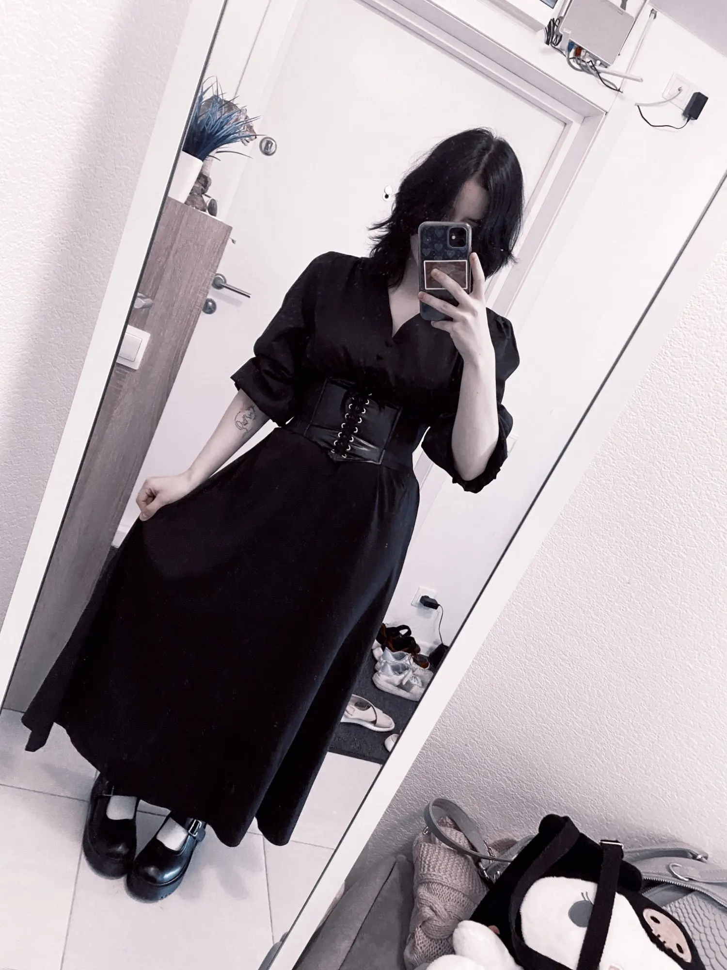 Akademische Lolita Schwarze PU-Lederschuhe mit runder Spitze