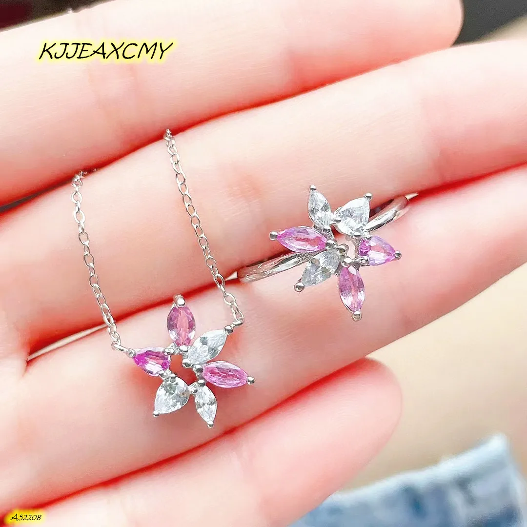 

Fine Jewelry Ladies Pendant + Necklace Clavicle Chain Ring Two Piece Set 925 Sterling Silver Natural Gemstone Pink Sapphire