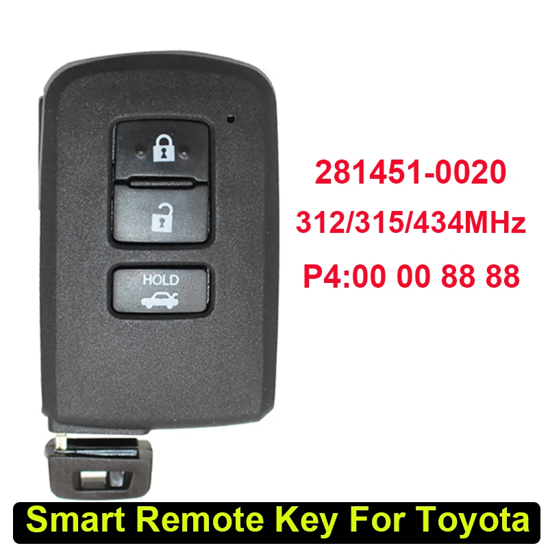 

Умный дистанционный ключ CN007148 с 3 кнопками на вторичном рынке для Toyota Corolla БЕСКЛЮЧЕВОЙ вход с чипом 312 315 434 МГц 8A FCC ID 281451-0020