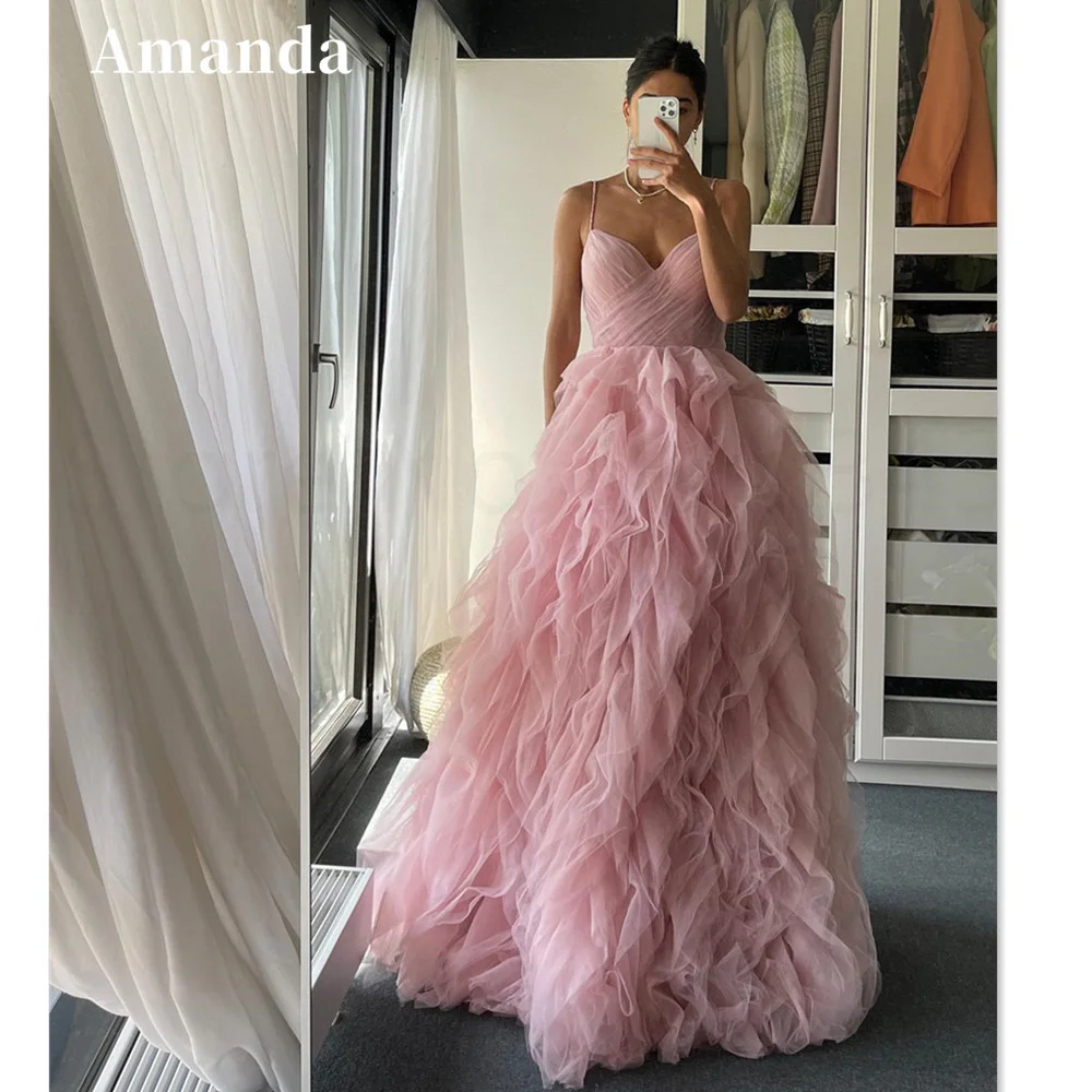 

Amanda Princess Organza Prom Dress Sexy Spaghetti Straps Evening Dress Elegant Ball فستان سهرة Arabic Women Formal Prom Dress