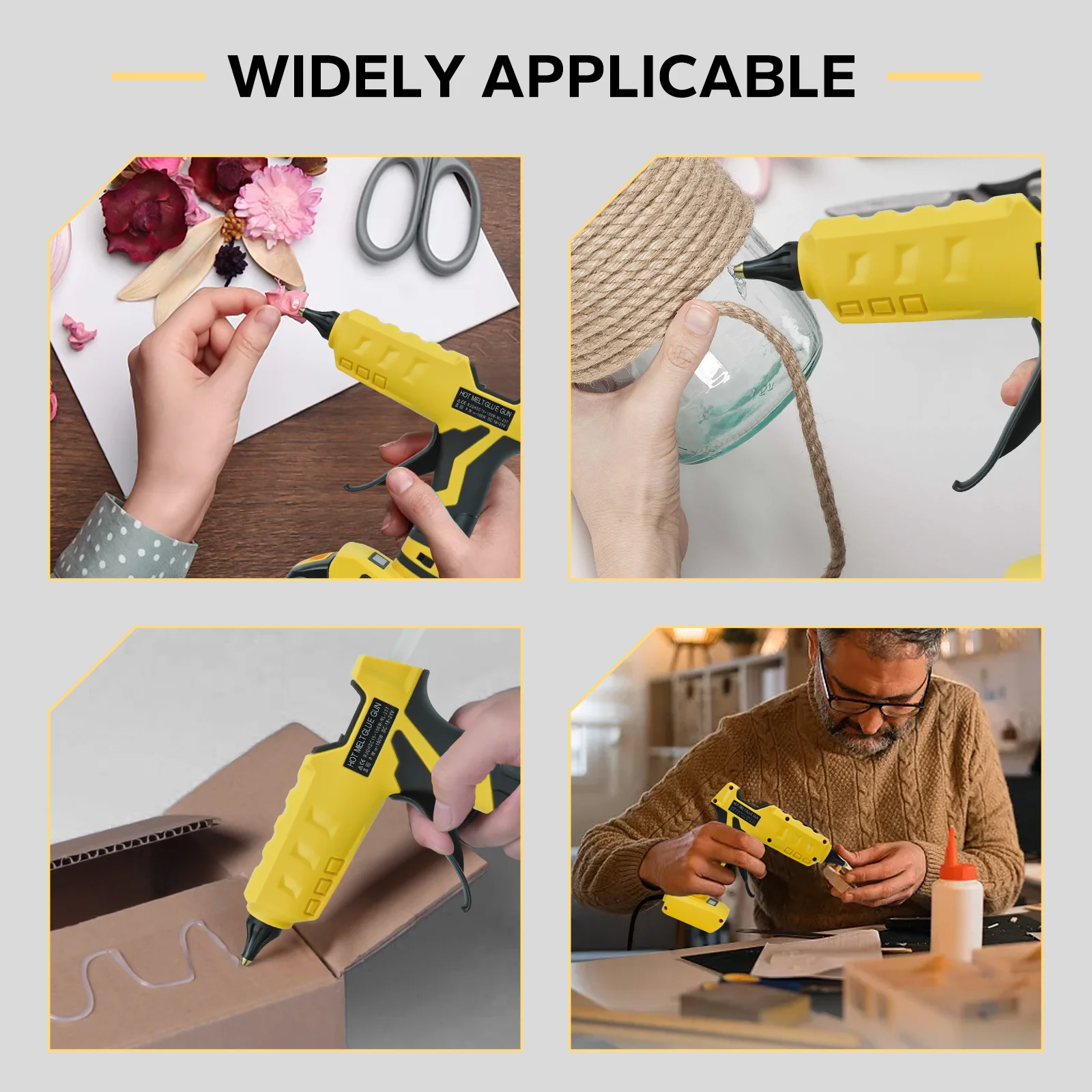 100W Cordless Hot Glue Gun for Dewalt 20V Battery Dual-Power Glue Gun with Power Cord & 10Pcs 11mm Sticks for Arts & Crafts