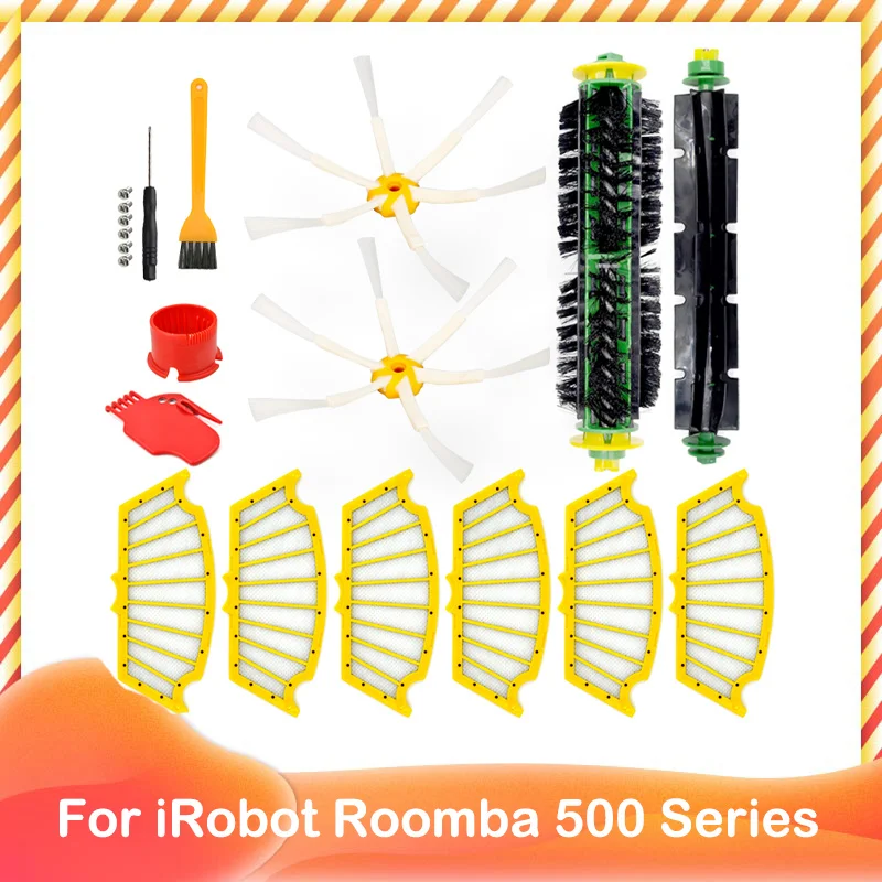 Escova Lateral para Robô Aspirador Irobot Roomba Escova Plana Flexível com Filtro para Modelos 500 Series 510 520 521 530 535 540 550 560 570
