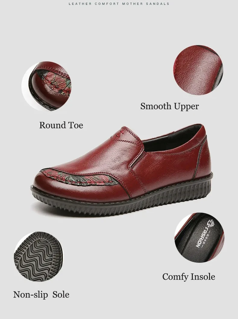 Luxus Bequeme Mama Schuhe frauen Müßiggänger Ballerinas Ältere Frau Echt Leder Mokassins Mom Vintage Schuhe Ohne Absätze – Detail 12
